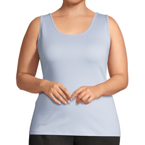 Lands' End Women's Cotton Tank Top - Soft Interlock Knit, Pale Yellow, Size 2X - View #8